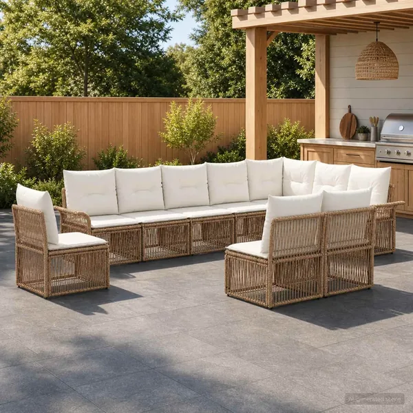 Ensemble de canapé de jardin 10 pcs Beige polyrotin