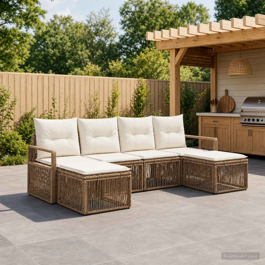 Ensemble de canapé de jardin 6 pcs Beige polyrotin