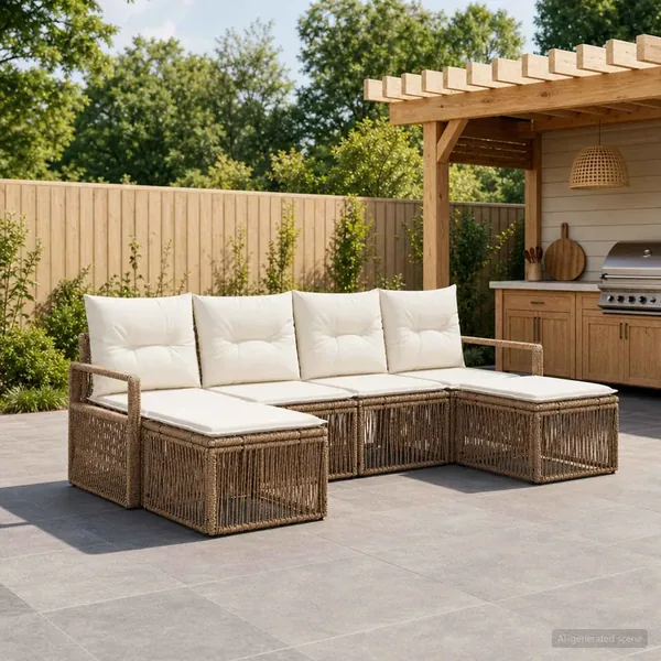 Ensemble de canapé de jardin 6 pcs Beige polyrotin