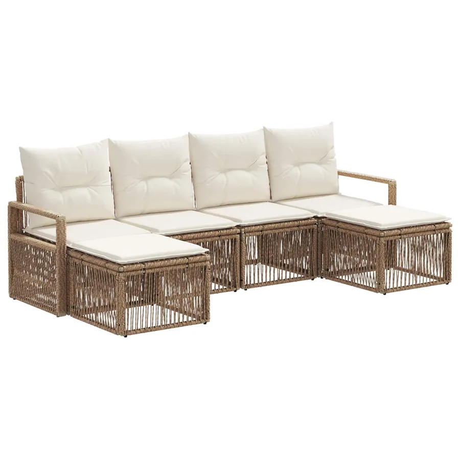 Ensemble de canapé de jardin 6 pcs Beige polyrotin - 2