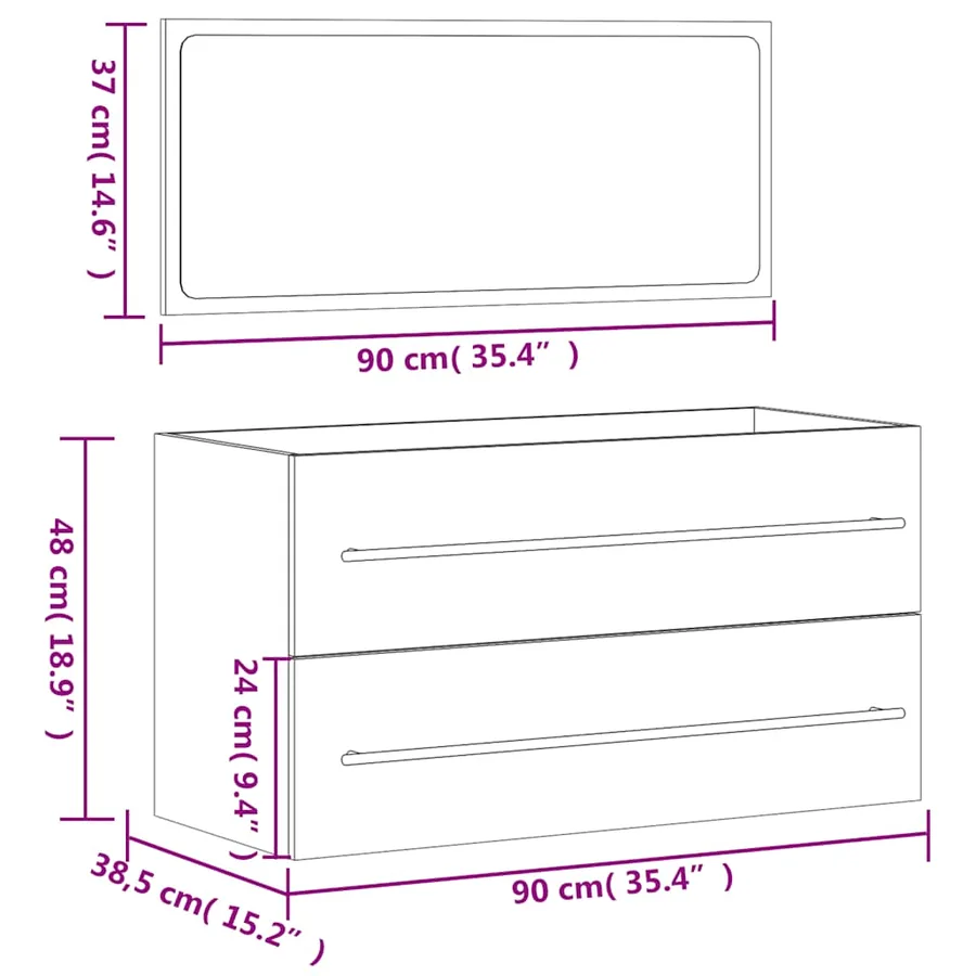 Armoire de salle de bain avec miroir noir bois d'ingénierie - 11