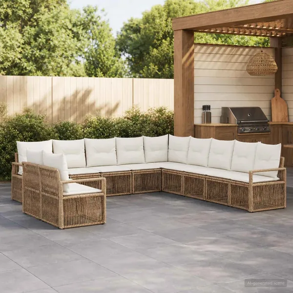 Ensemble de canapé de jardin 11 pcs Beige polyrotin