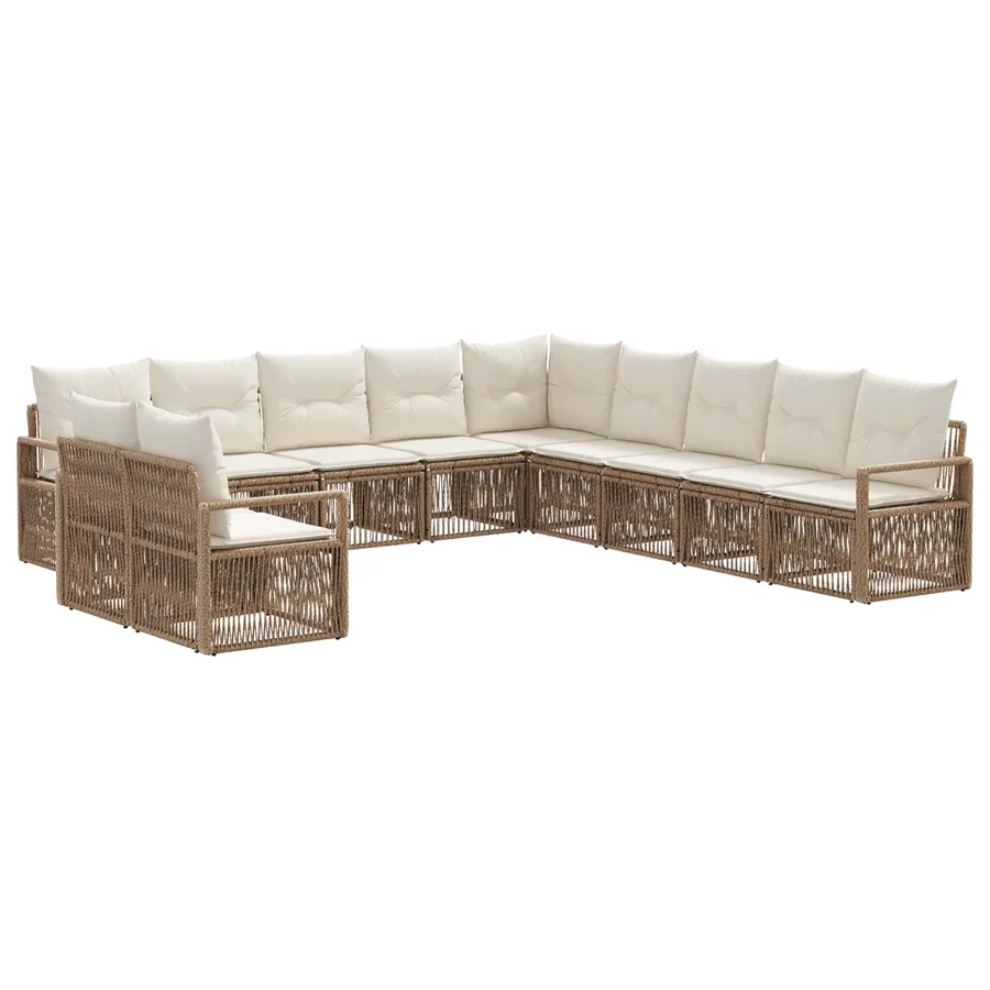 Ensemble de canapé de jardin 11 pcs Beige polyrotin - 2