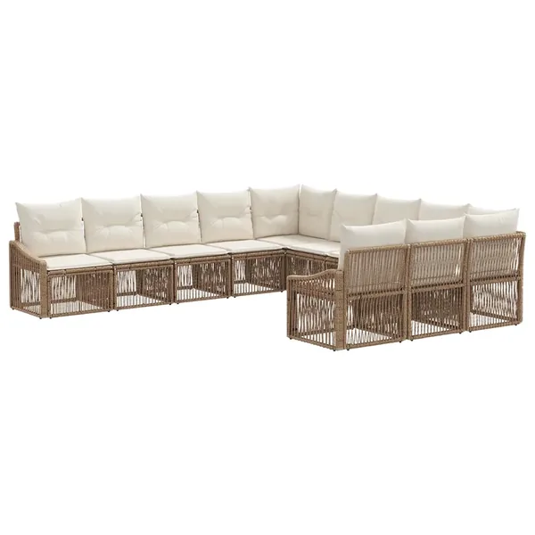 Ensemble de canapé de jardin 11 pcs Beige polyrotin