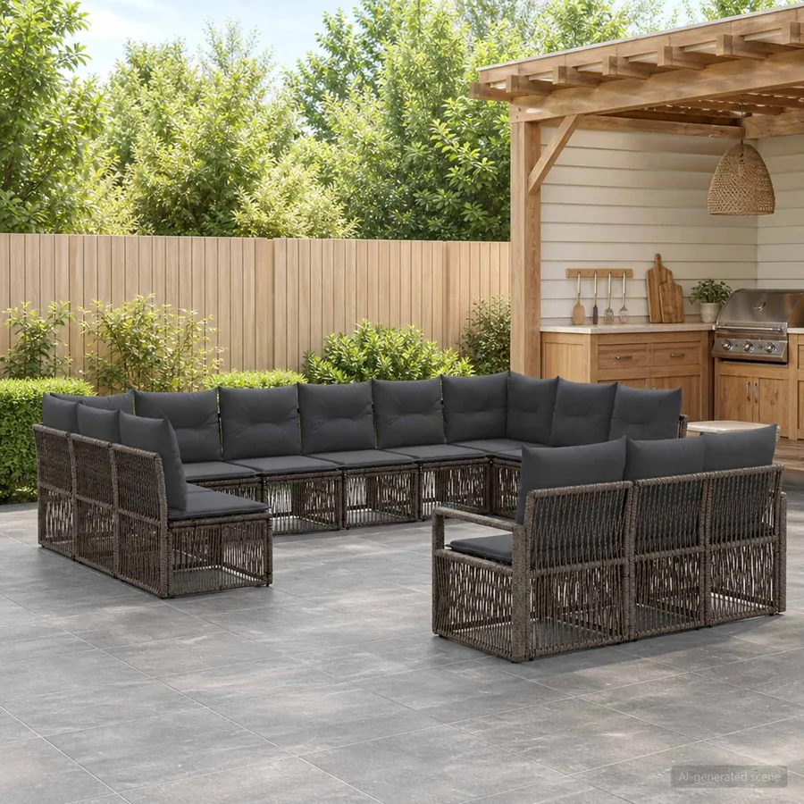 Ensemble de canapé de jardin 13 pcs Gris polyrotin