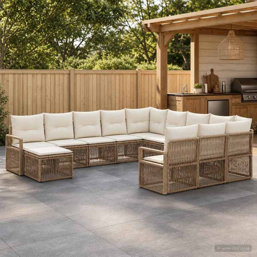 Ensemble de canapé de jardin 12 pcs Beige polyrotin