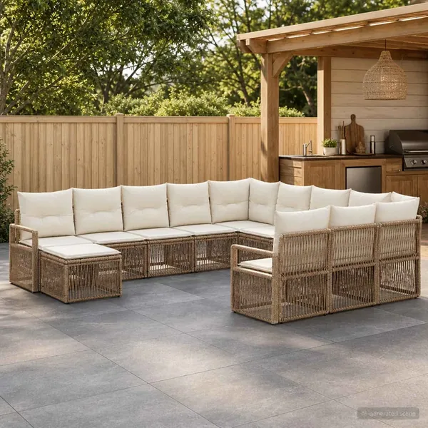 Ensemble de canapé de jardin 12 pcs Beige polyrotin