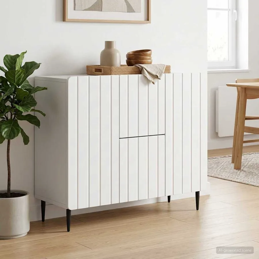 Buffet Blanc 89 x 34,5 x 62 cm Bois d'ingénierie - 4
