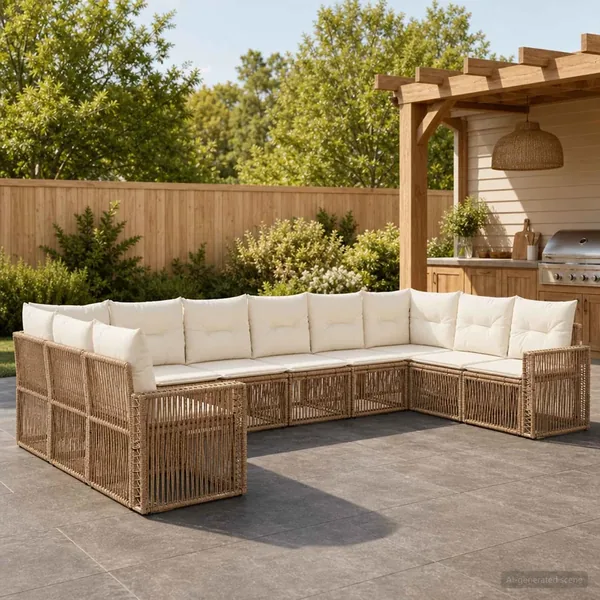 Ensemble de canapé de jardin 10 pcs Beige et blanc crème