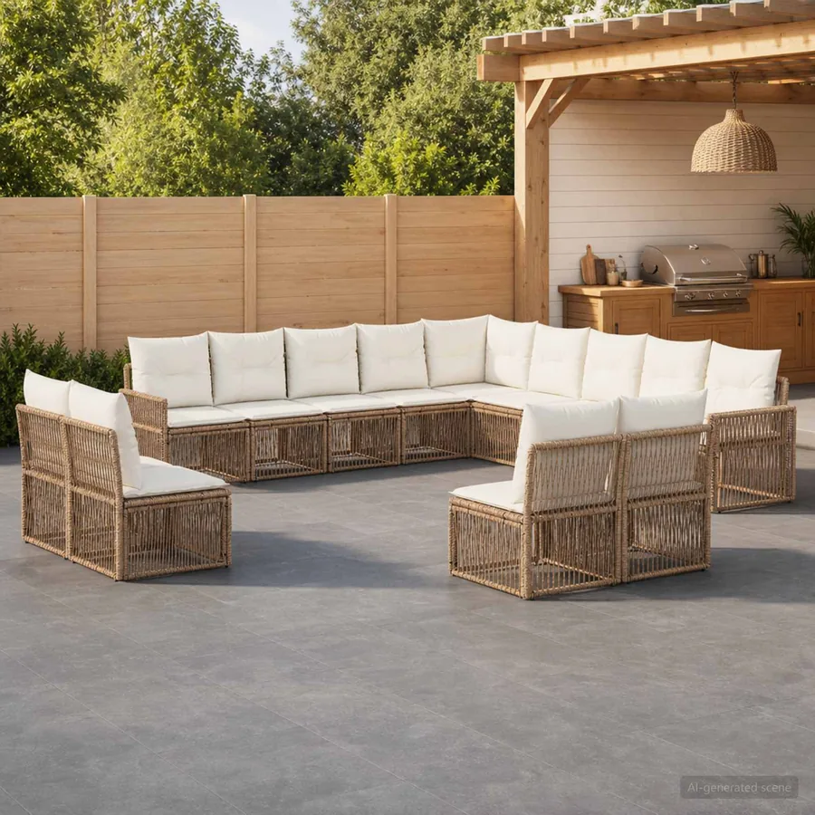 Ensemble de canapé de jardin 13 pcs Beige et blanc crème