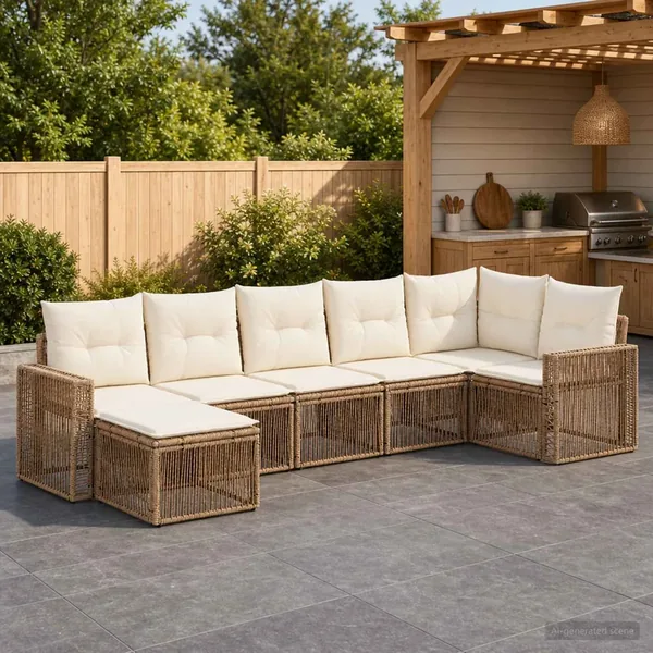 Ensemble de canapé de jardin 7 pcs Beige et blanc crème