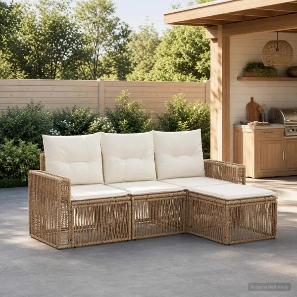 Ensemble de canapé de jardin 4 pcs Beige et blanc crème