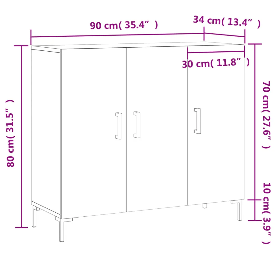 Buffet blanc 90x34x80 cm bois d'ingénierie - 13