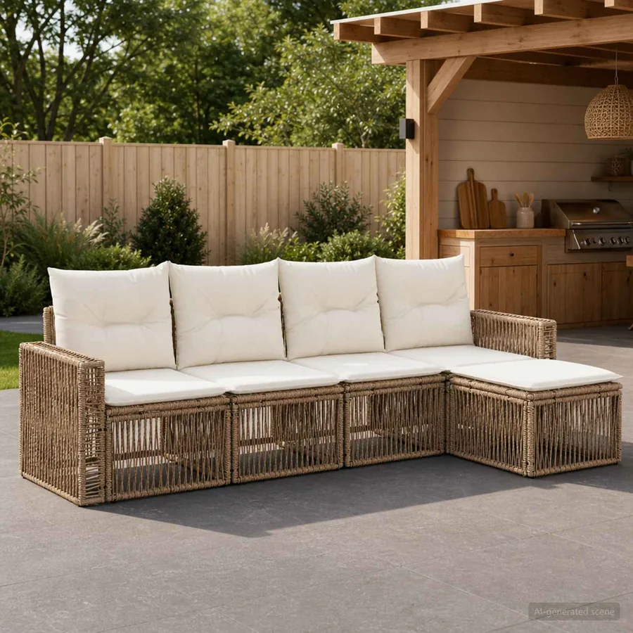 Ensemble de canapé de jardin 5 pcs Beige et blanc crème