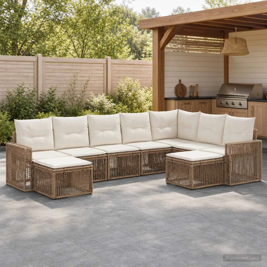 Ensemble de canapé de jardin 9 pcs Beige et blanc crème