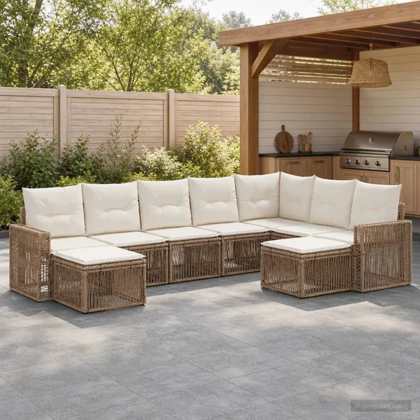 Ensemble de canapé de jardin 9 pcs Beige et blanc crème