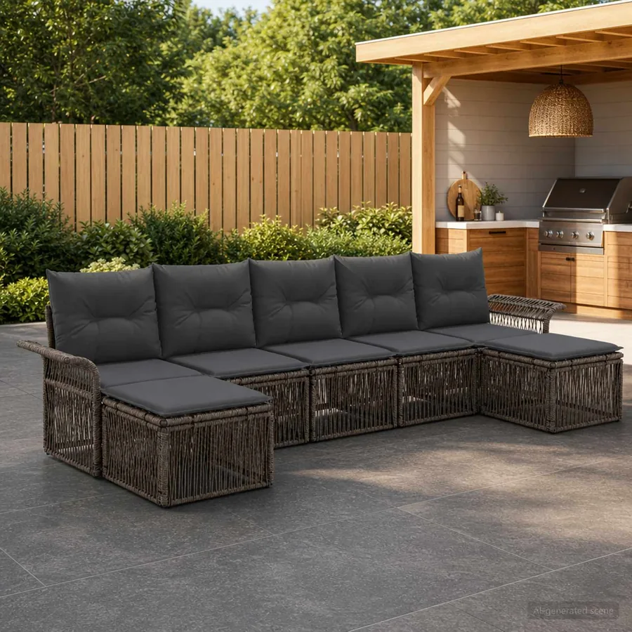Ensemble de canapé de jardin 7 pcs Gris polyrotin