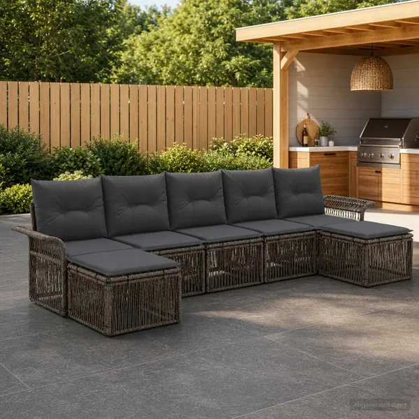 Ensemble de canapé de jardin 7 pcs Gris polyrotin