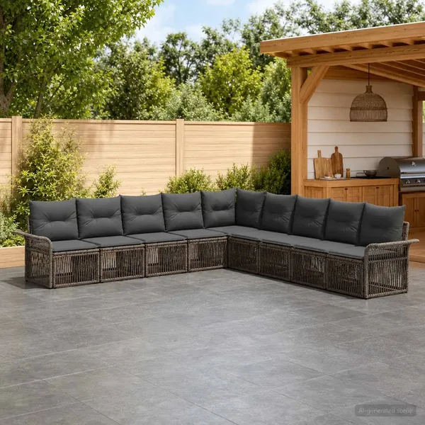 Ensemble de canapé de jardin 9 pcs Gris polyrotin
