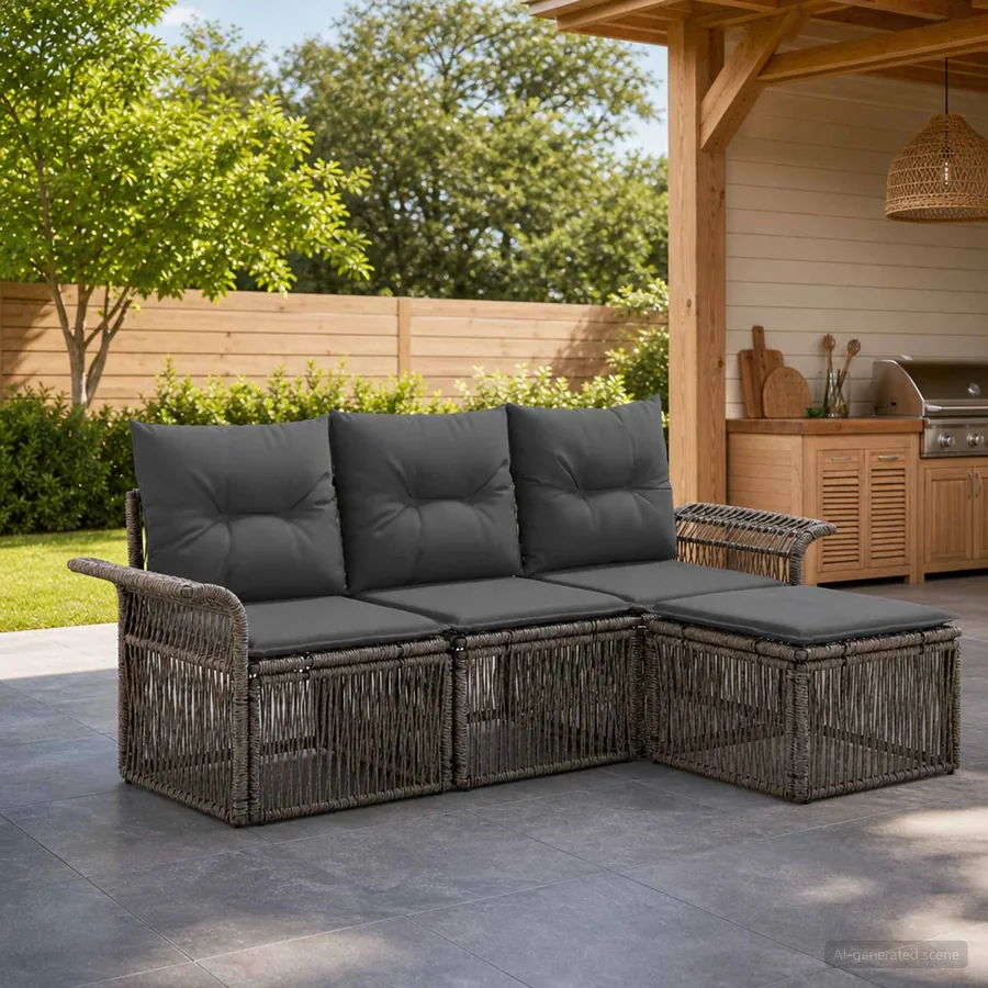 Ensemble de canapé de jardin 4 pcs Gris polyrotin