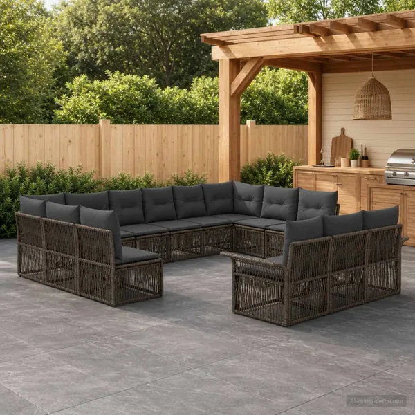 Ensemble de canapé de jardin 13 pcs Gris polyrotin