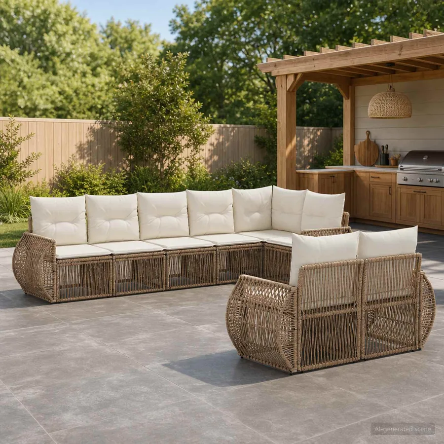 Ensemble de canapé de jardin 8 pcs Beige et blanc crème