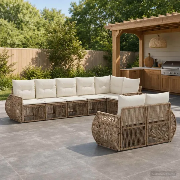Ensemble de canapé de jardin 8 pcs Beige et blanc crème