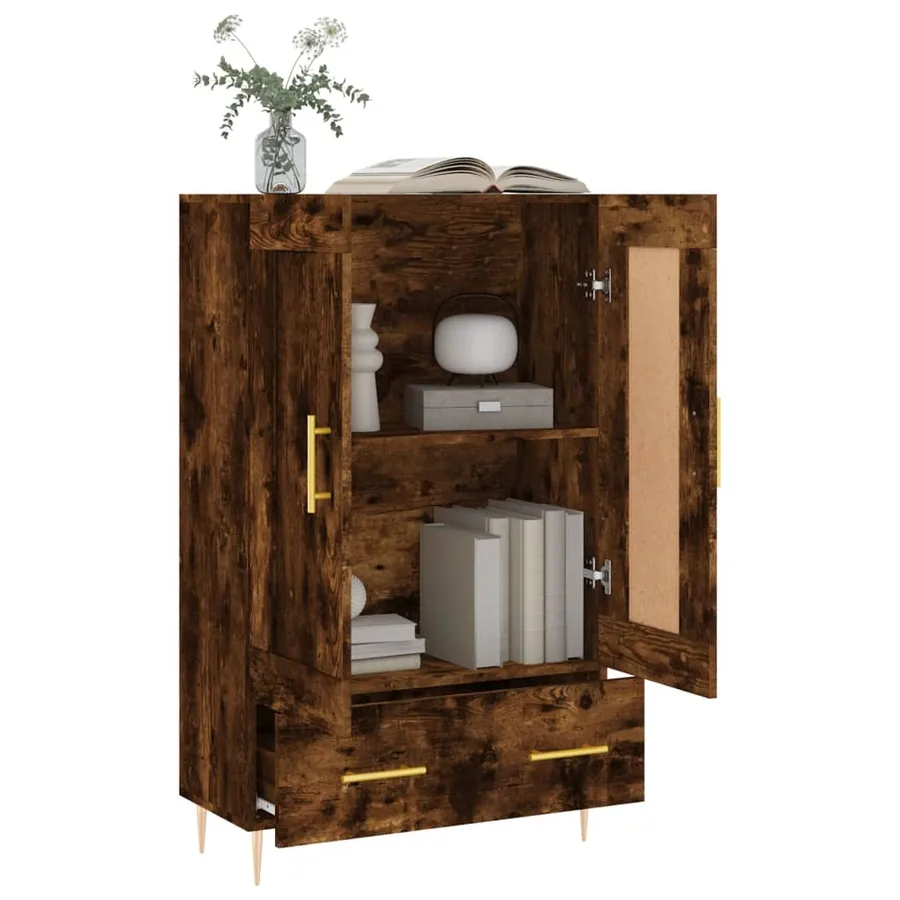 Buffet haut chêne fumé 69,5x31x115 cm bois d'ingénierie - 4