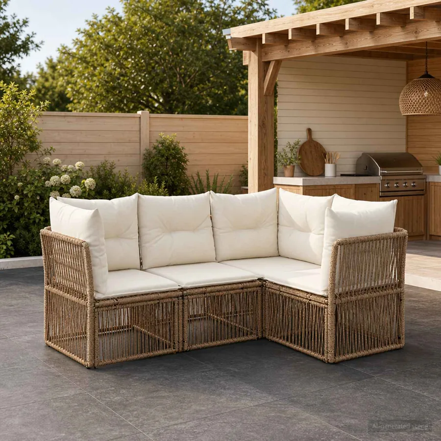 Ensemble de canapé de jardin 4 pcs Beige polyrotin
