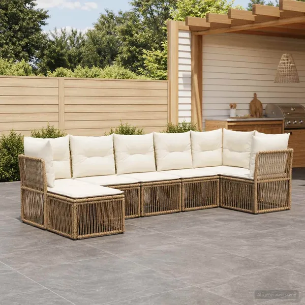 Ensemble de canapé de jardin 7 pcs Beige polyrotin