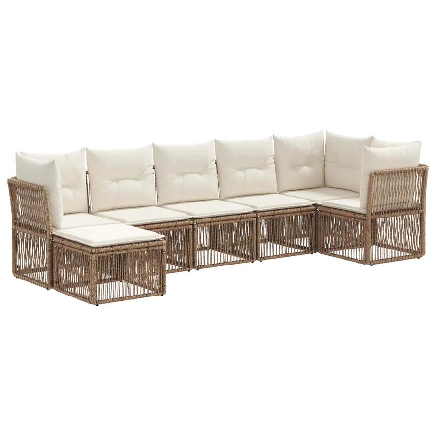 Ensemble de canapé de jardin 7 pcs Beige polyrotin - 2