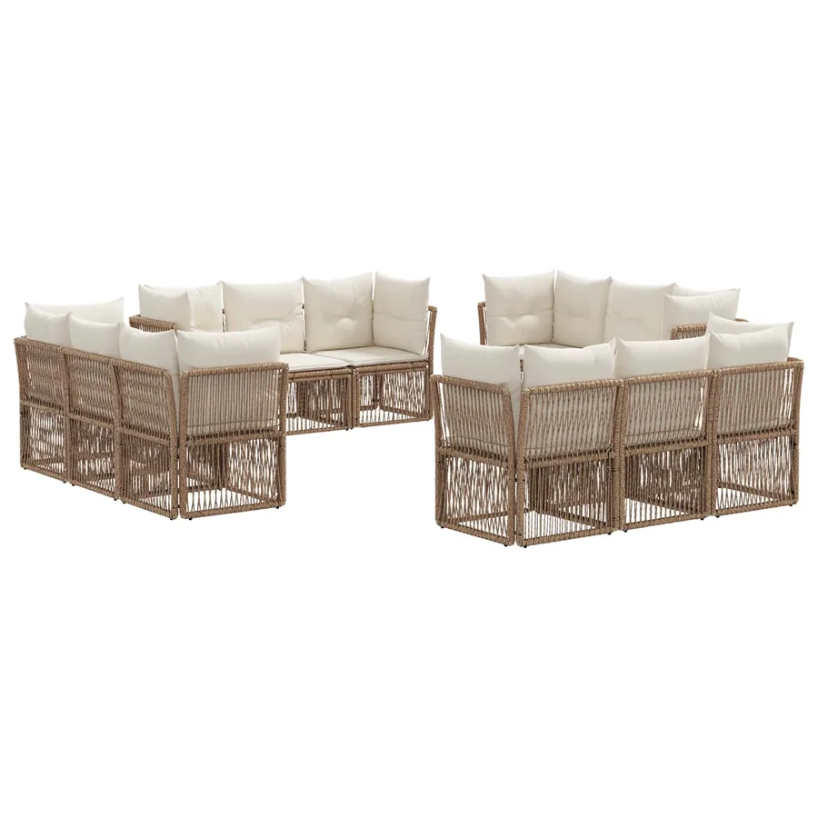 Ensemble de canapé de jardin 12 pcs Beige polyrotin