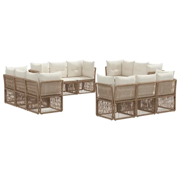 Ensemble de canapé de jardin 12 pcs Beige polyrotin