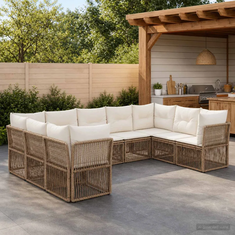 Ensemble de canapé de jardin 9 pcs Beige polyrotin