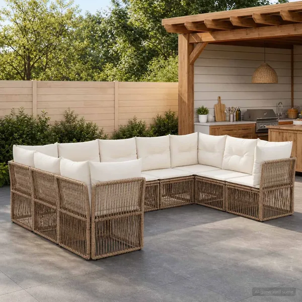 Ensemble de canapé de jardin 9 pcs Beige polyrotin