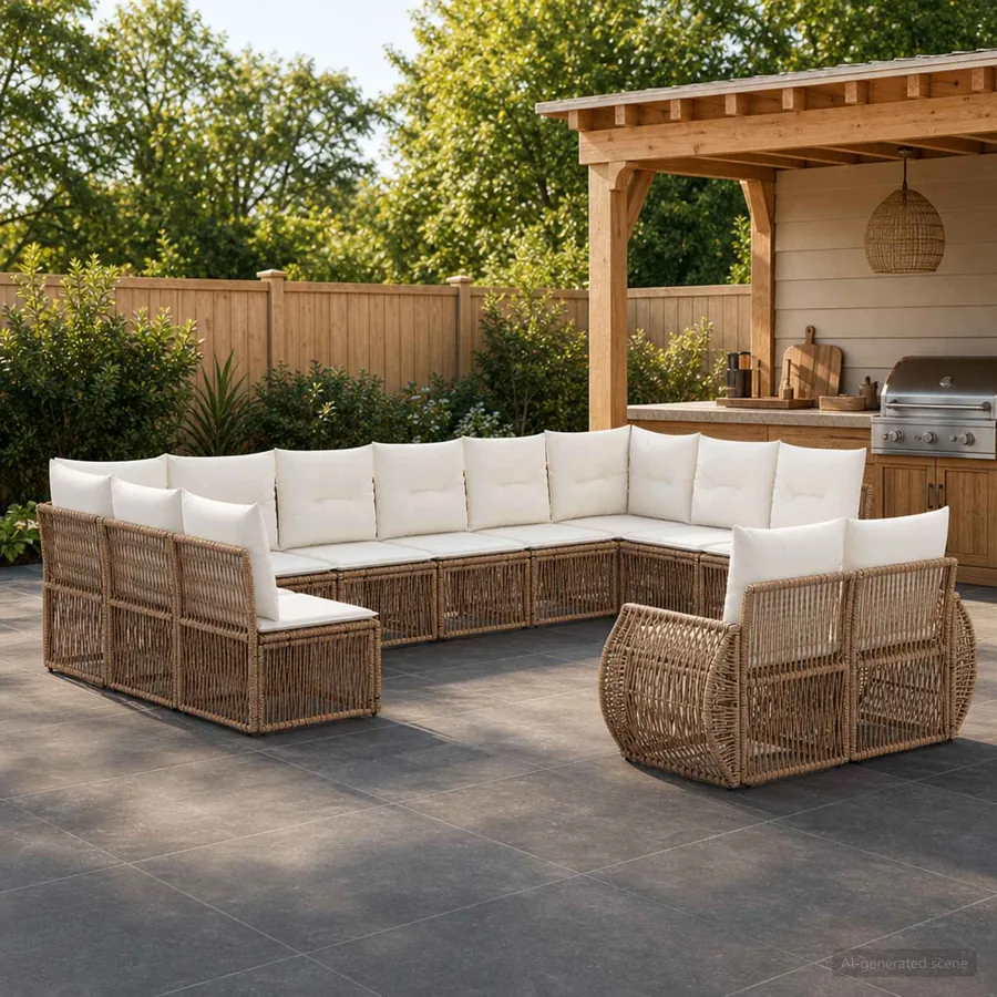 Ensemble de canapé de jardin 12 pcs Beige et blanc crème