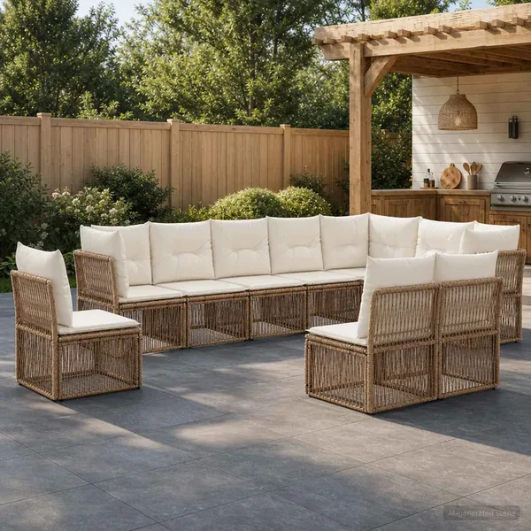 Ensemble de canapé de jardin 10 pcs Beige polyrotin