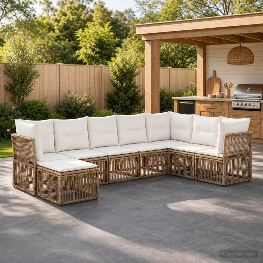 Ensemble de canapé de jardin 8 pcs Beige polyrotin