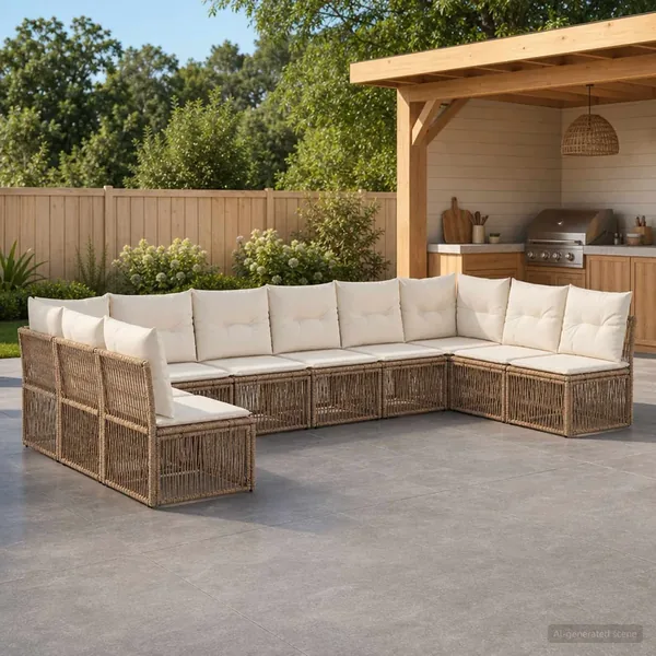 Ensemble de canapé de jardin 10 pcs Beige polyrotin