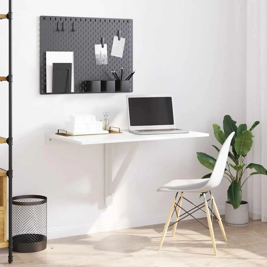 Table murale pliable Blanc brillant 100x60x56cm Bois ingénierie - 3