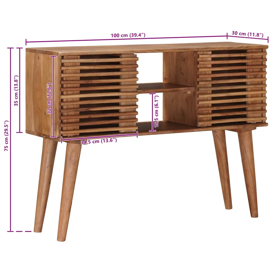 Table d'appoint faite main Marron Teck 100 x 30 x 75 cm - 12