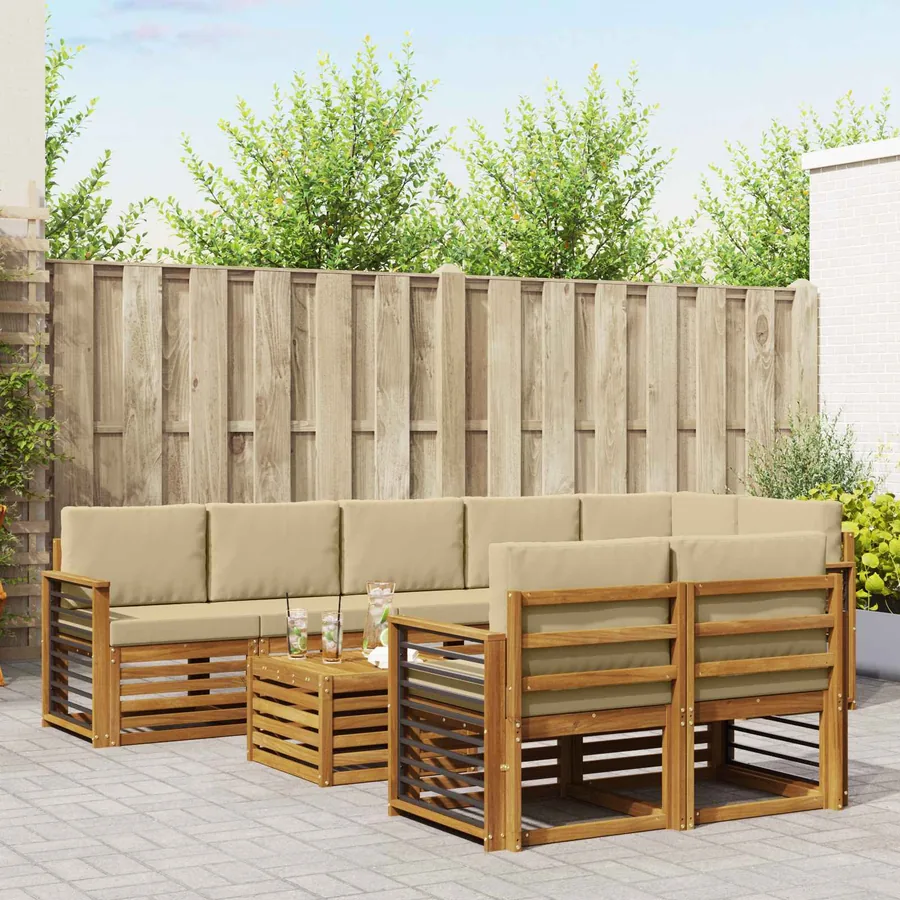 Ensembles de canapés avec coussin 9 pcs Naturel et Beige