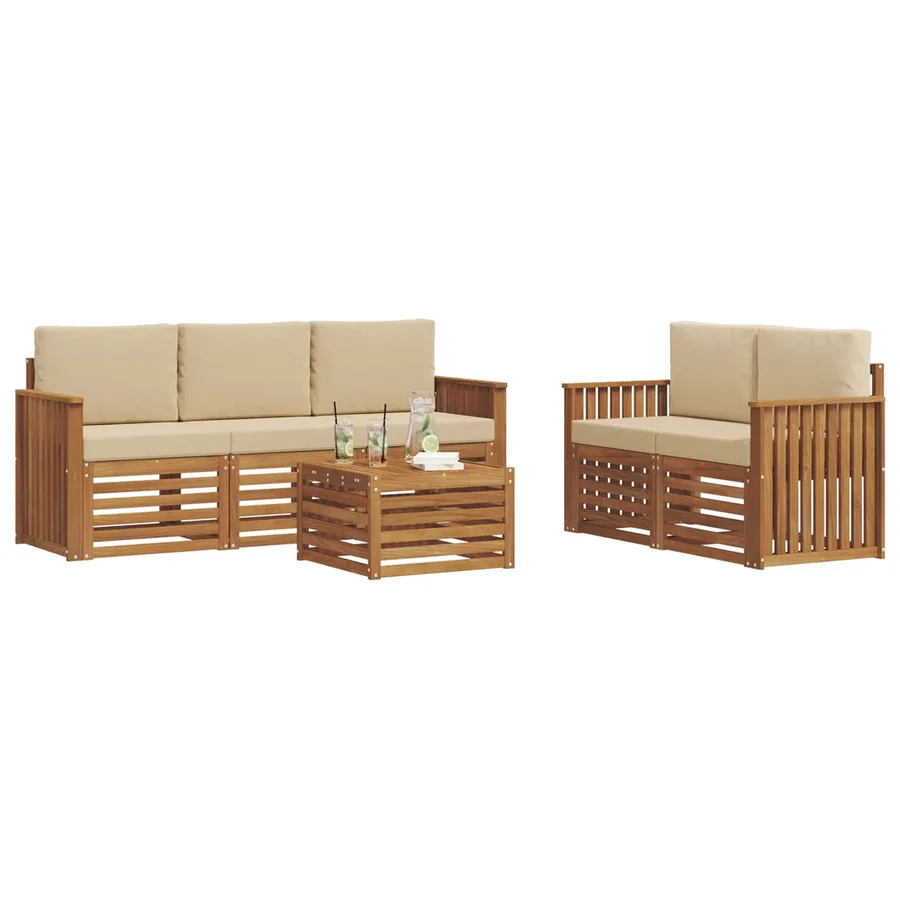Ensembles de canapés avec coussin 6 pcs Naturel et Beige - 3