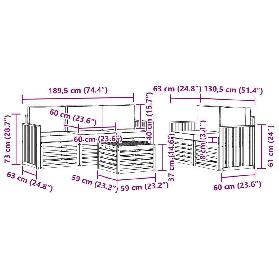Ensembles de canapés avec coussin 6 pcs Naturel et Beige - 9