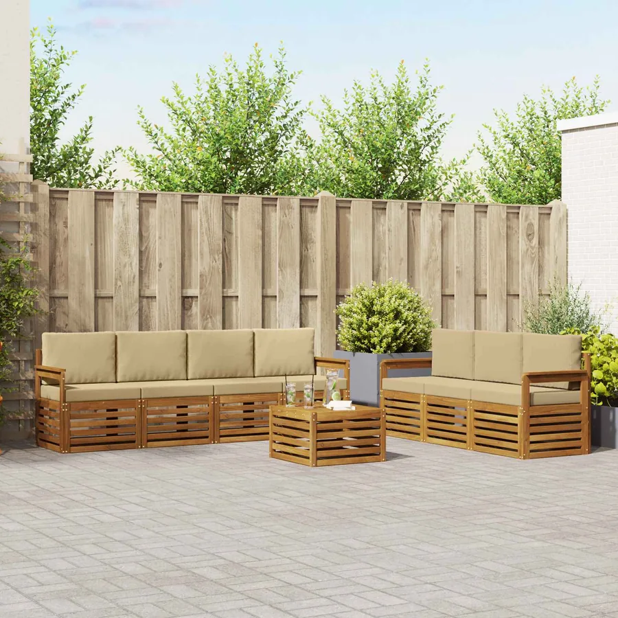 Ensembles de canapés avec coussin 8 pcs Naturel et Beige