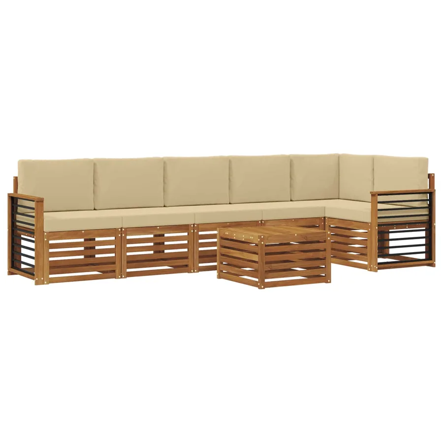 Ensemble de canapé d'angle avec coussin 7 pcs Naturel et Beige - 2