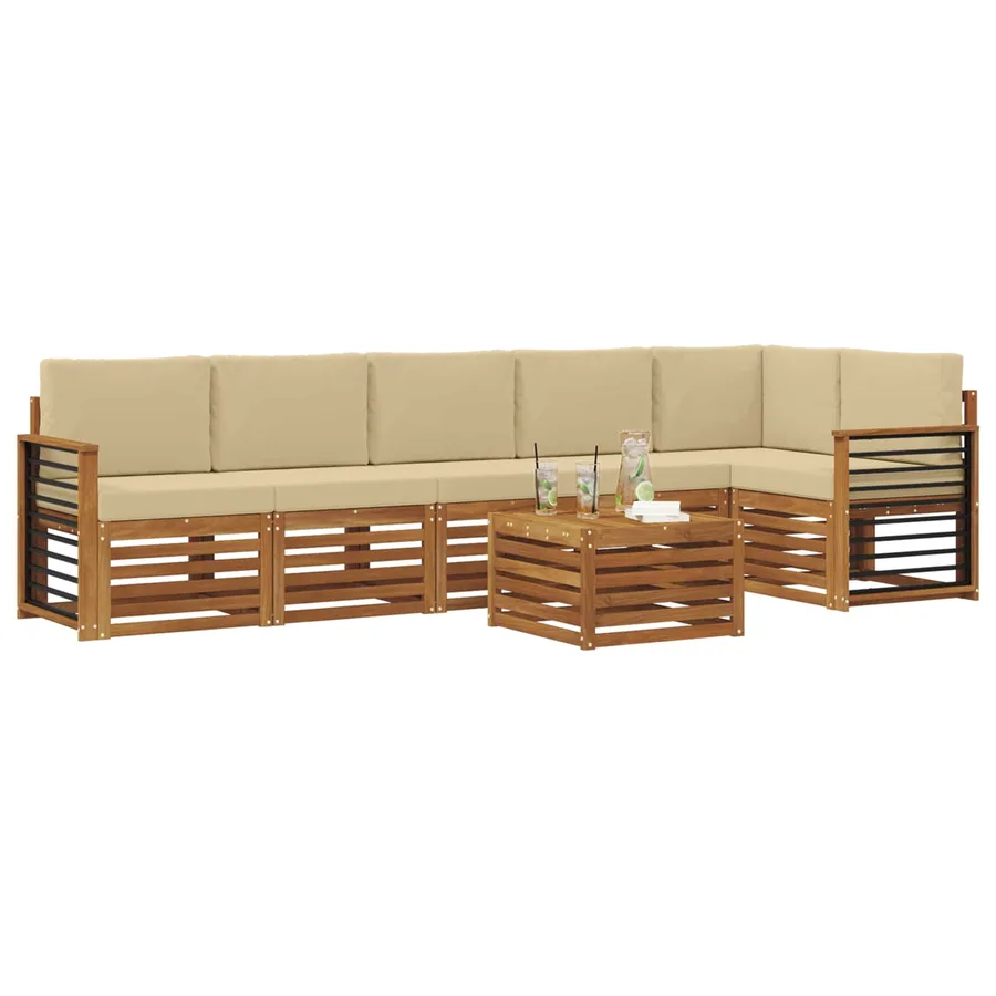Ensemble de canapé d'angle avec coussin 7 pcs Naturel et Beige - 3