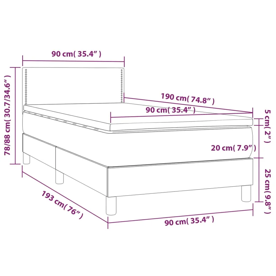 Sommier à lattes de lit avec matelas et LED Gris clair 90x190cm - 8