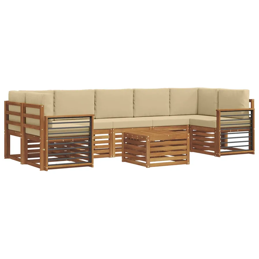 Ensemble de canapés d'extérieur 8 pcs Naturel et Beige - 2