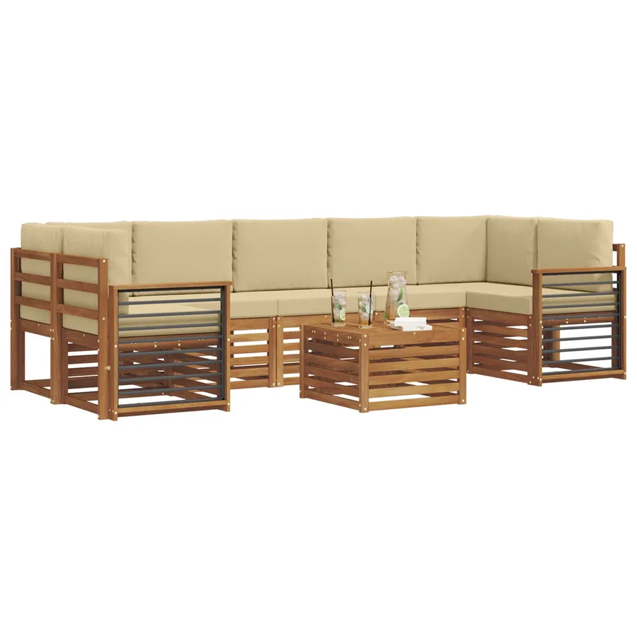 Ensemble de canapés d'extérieur 8 pcs Naturel et Beige - 3